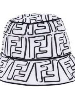 Fendi White and Black FF Logo Bucket Hat